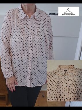 Talbots Pink Printed Button-Up Blouse With Ruffles Size 2X